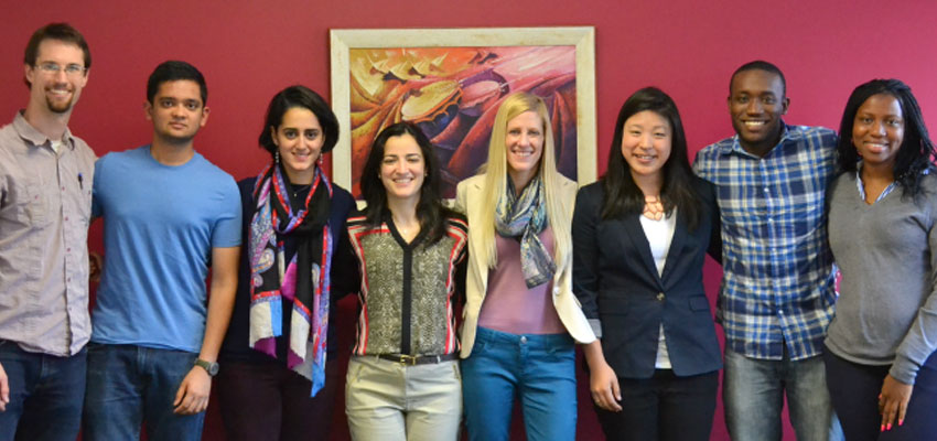 Attendees of the 2015 D-Lab Scale-Ups Fellows Retreat. (l-r) Eric Reynolds (D-Lab Scale-Ups fellowship administrator), Scale-Ups fellow Sidhant Pai (Protoprint), Scale-Ups fellow Zehra Ali (Ghonsla), Saida Benhayoun (D-Lab Scale-Ups program director), Scale-Ups fellow Danielle Zurovcik (WiCare), Scale-Ups fellow Shawn Wen (Portatherm), Scale-Ups fellow Kwami Williams (MoringaConnect), Scale-Ups fellow Bilikiss Adebiyi-Abiola (Wecyclers). Not pictured: Scale-Ups fellow Carl Jensen (Zasaka). Photos: Megha Heg