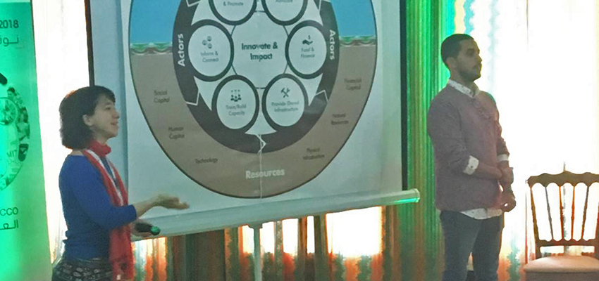 MIT D-Lab Innovation Ecosystem Manager Molly Rubenstein presents at the Practical Impact Alliance Co-Design Summit in Morocco.