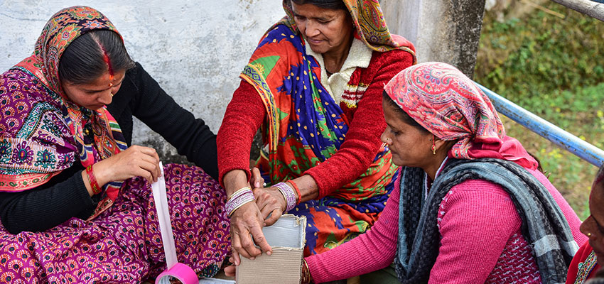 In conjunction with defining design criteria for a novel water filter technology using plant xylem tissue under development by Mechanical Engineering Professor Rohit Karnik, a D-Lab research team investigated user needs and preferences through surveys, interviews, and through water filter prototyping sessions with local women in Bageshwar district, Uttarakhand, India.  Photo: Megha Hegde/MIT D-Lab