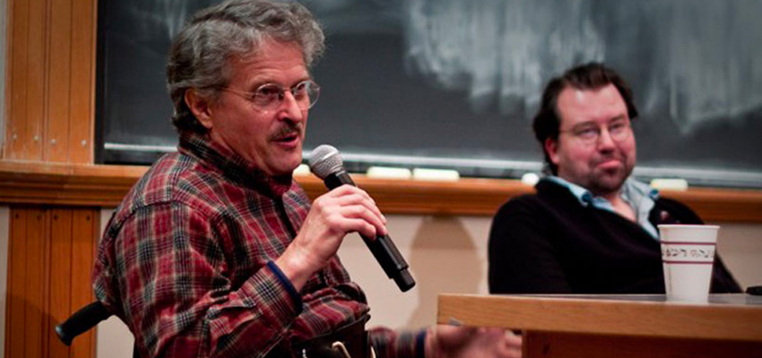 Presenter Ralf Hotchkiss sharing his experiences in his wheelchair. Photo: Nathan Cooke. Source: D-Lab Archives.