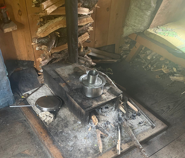 cooking pot sitting on a simple stove