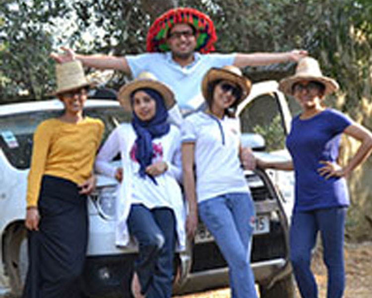 The research team takes a brief respite for a photo op. Left to right: Nadia Elkordy, Imane Khiyati, Youssef El Khanchoufi, Zineb Slaoui, and Megha Hegde