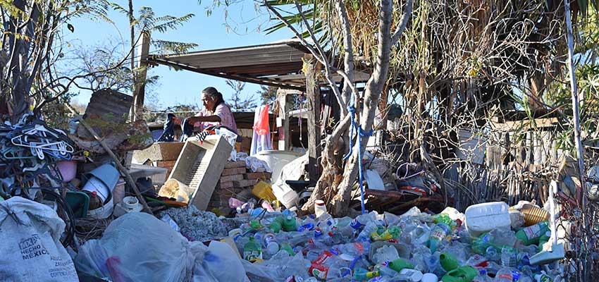 Lidia's home sits atop a hill, with her recycling collection lining the path up there, collections of bottles stacked taller than I was. 