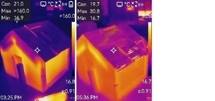 Two read outs of heat in a scale model house.